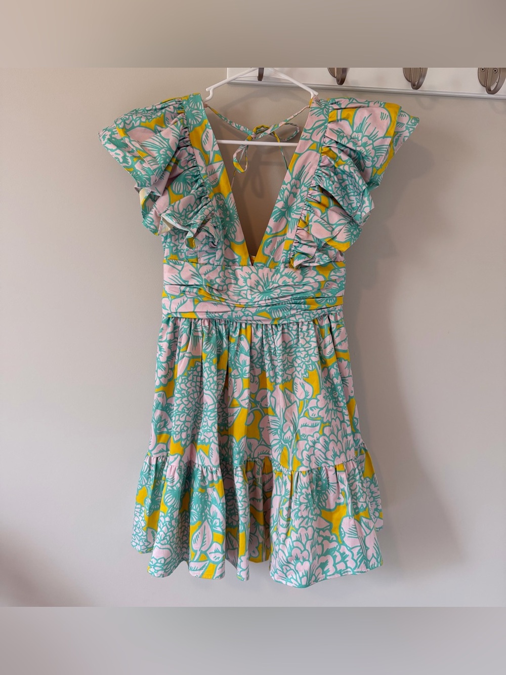 Hutch Raffia Pastel Floral Sundress Women’s Size 2 Pink Yellow Turquoise